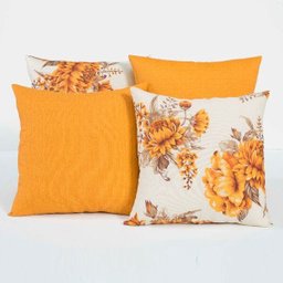 Kit com 4 Almofadas Cheias Decorativas Floral Amarelo 04 Peças com Refil - 1 Kit com 4 Almofadas Cheias Decorativas Floral Amarelo 04 Peças com Refil - 1