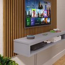 Ver imagem 4 de Painel Suspenso Prateleira Superior Nicho Tv 48 Polegadas Sala Estar Quarto - Ripado Freijó/cinza