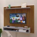 Ver imagem 3 de Painel Suspenso Prateleira Superior Nicho Tv 48 Polegadas Sala Estar Quarto - Ripado Freijó/cinza