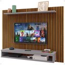 Ver imagem 1 de Painel Suspenso Prateleira Superior Nicho Tv 48 Polegadas Sala Estar Quarto - Ripado Freijó/cinza