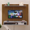 Ver imagem 2 de Painel Suspenso Prateleira Superior Nicho Tv 48 Polegadas Sala Estar Quarto - Ripado Freijó/cinza