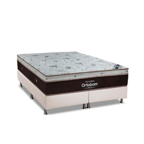 Cama Box Queen: Colchão Molas Ensacadas Ortobom SuperPocket Sleep King + Box Suede White(158x198)