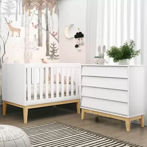 Kit Quarto Infantil Branco – Cômoda Noah 4 Gavetas com Porta + Berço Mini Cama Noah - 1