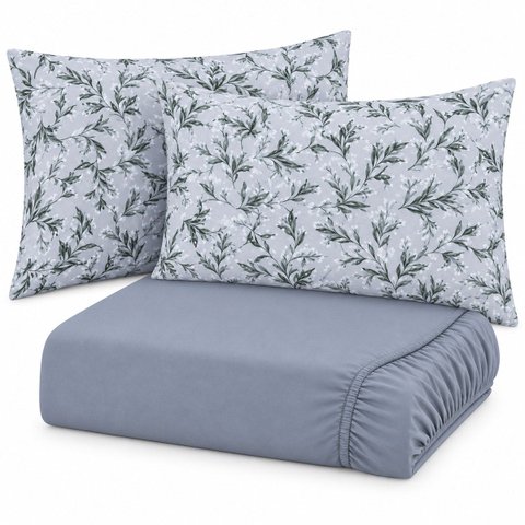 Jogo de Cama Lençol Casal Malha Soft 100% Algodão Fio Penteado Estampado Toque Macio 3 Peças Floral 