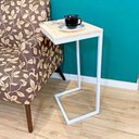 Ver imagem 1 de Mesa Lateral de Apoio para Sofá Style Industrial de Ferro e Madeira Natural e Branco