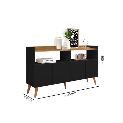 Buffet / Balcão Ma 4 Portas Estilo Retrô Cor Preto / Nature Ja