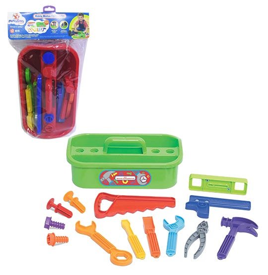 KIT FERRAMENTA INFANTIL COM MALETA COLORS 14 PECAS NA SOLAPA - 1