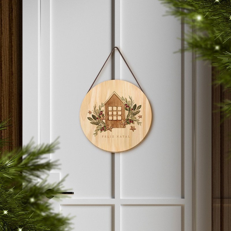 Placa Decorativa de Pinus Natal Casa - 3