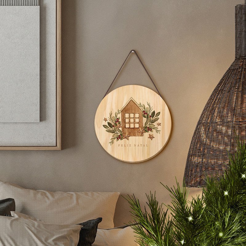 Placa Decorativa de Pinus Natal Casa - 2