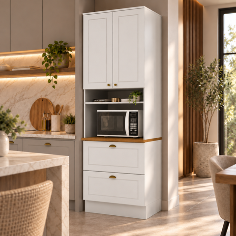 Torre Quente 1 Forno Americana Branco com Tampo Nature - Móveis Henn