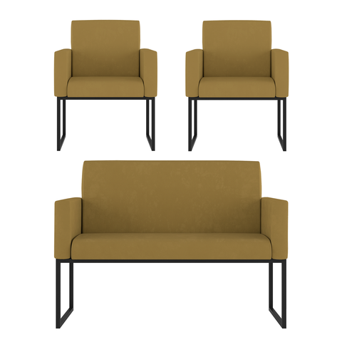 Kit Sofá 2 Lugares + 2 Poltronas para Recepção Sala Balaqui Cor:capuccino