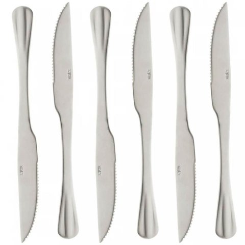Jogo 6 Facas de Churrasco Inox 23cm Positano Lyor Serrilhada Cortar Carne Mesa Posta