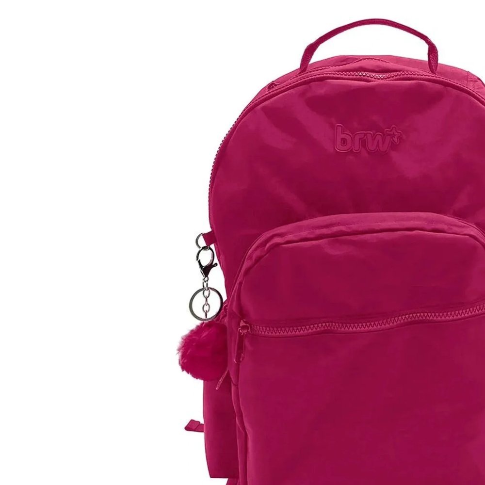 Mochila Pink Nylon C/2 Compart. 2 Bolsos Crinkle Brw - 4