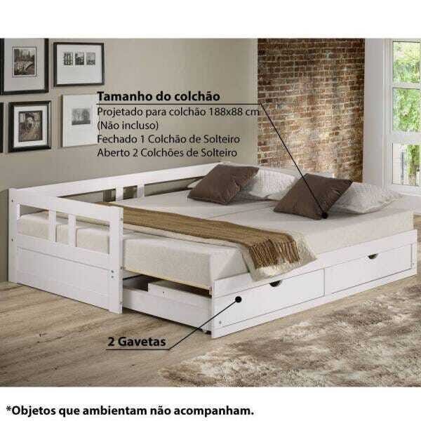 Sofá Cama Casal Melody com 2 Gavetas Branco Lavado - Casatema - 2