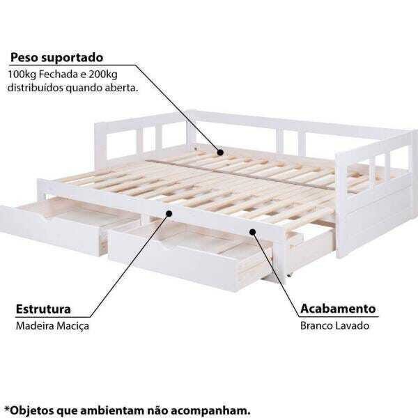 Sofá Cama Casal Melody com 2 Gavetas Branco Lavado - Casatema - 3