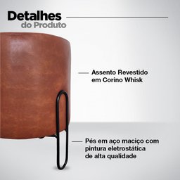 Kit 2 Puff Banqueta Redondo Ferro Couro Sintético Sala Quart:whisk - 5