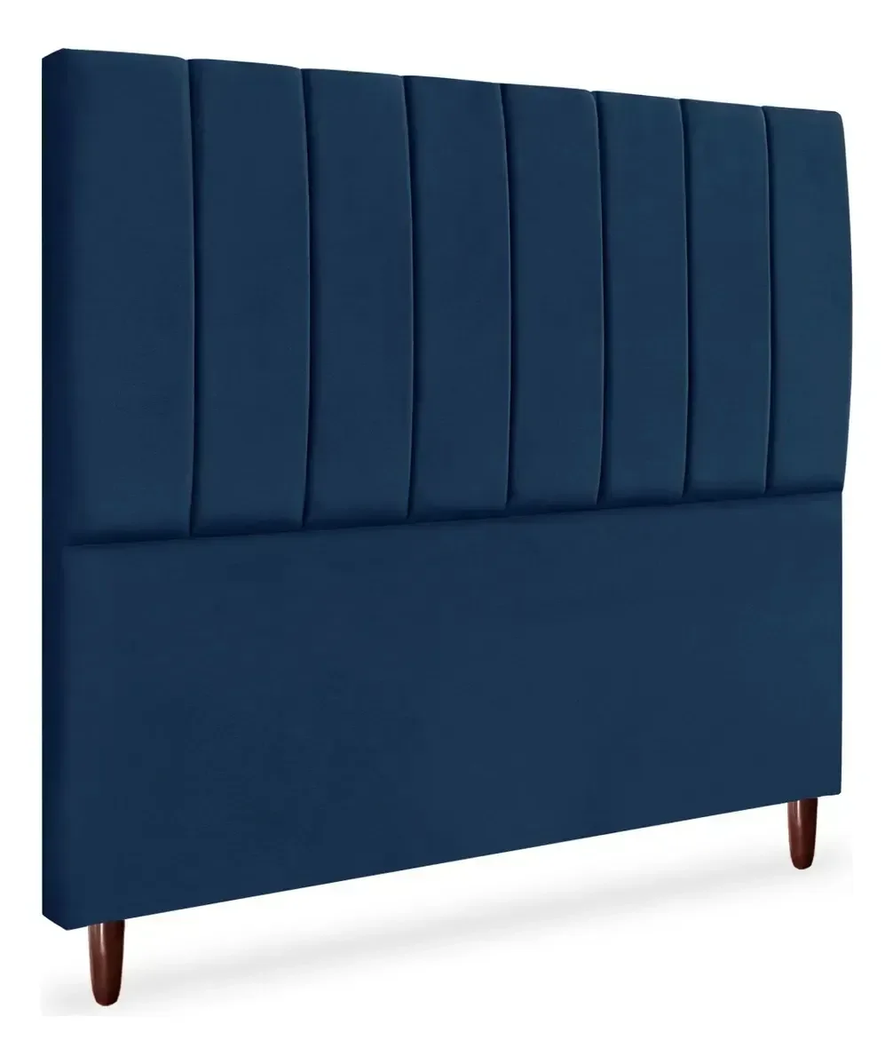 Cabeceira de Cama Box Carla Casal 140 Cm Suede Azul Marinho do Lar Móveis e Decoração