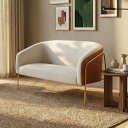 Ver imagem 1 de Sofá Namoradeira Stella Industrial Alta Dourada Sintético Pu Nozes Linho D03 - D’Rossi