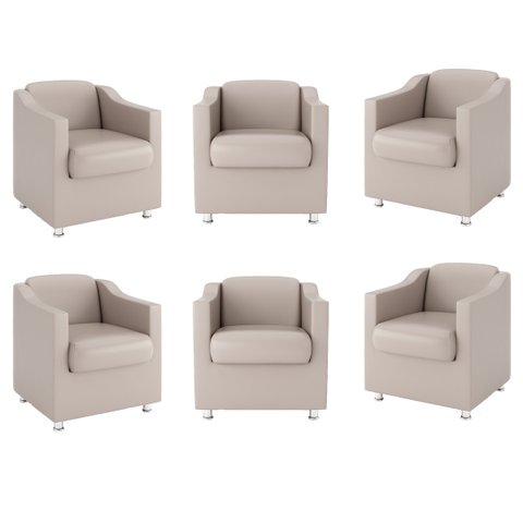 Kit 6 Poltronas para Recepção Clínica Médica - Balaqui Decor Cor:Courino Bege