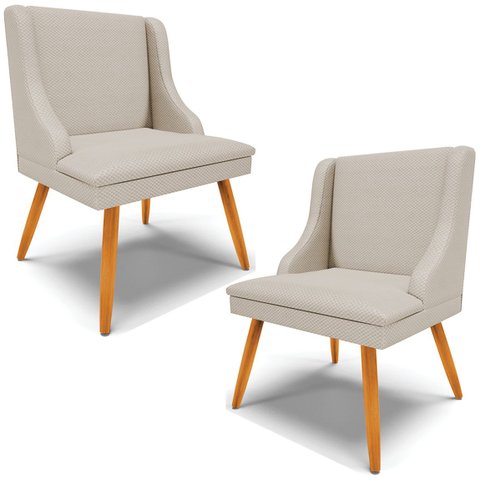 Kit 2 Cadeiras Decorativas Sala de Jantar Pés Palito de Madeira Firenze Veludo Luxo Prata/Natural G1