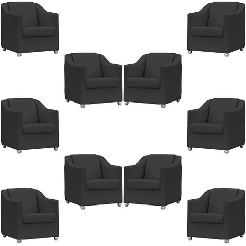 Kit 10 Poltronas Mila Corino Cores Pé de Plástico Cromado - Preto Corino