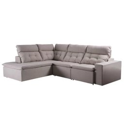 Sofá Retrátil Londres 2 Lugares 2,10M com Chaise Veludo Bege - Gran Belo - 1 Sofá Retrátil Londres 2 Lugares 2,10M com Chaise Veludo Bege - Gran Belo - 1