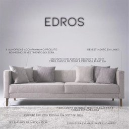 Sofá 3 Lugares Edros 2,12M Linho Cinza - Gran Belo - 3
