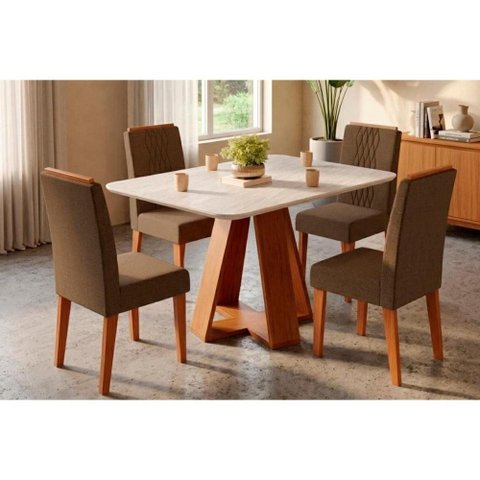Mesa Sala Jantar Celeste + 4 Cadeiras Lia Freijo DJ Móveis