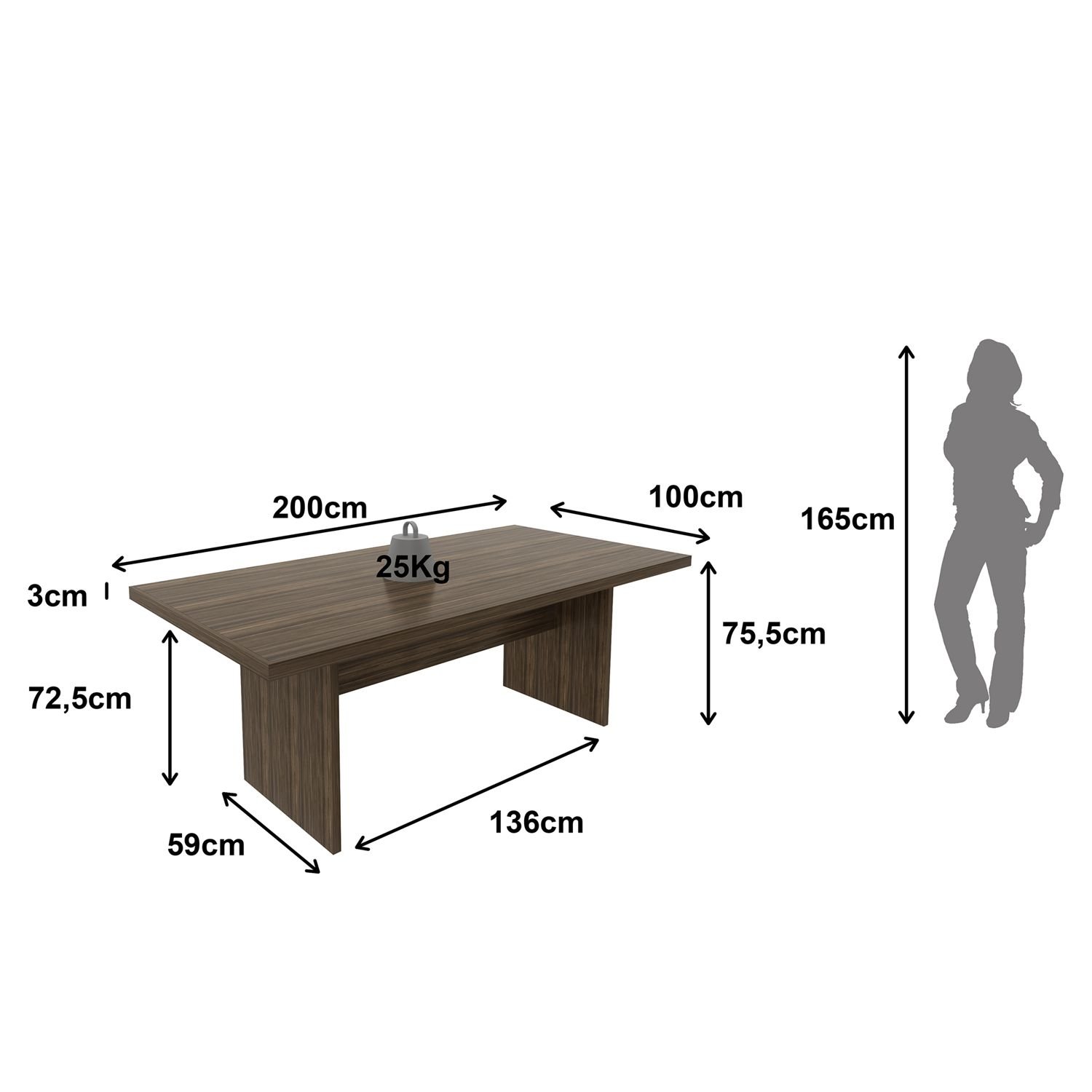 Mesa para Escritório de Reunião 2,00x1,00m Cor Nogal Me4119 Tecno Mobili - 4