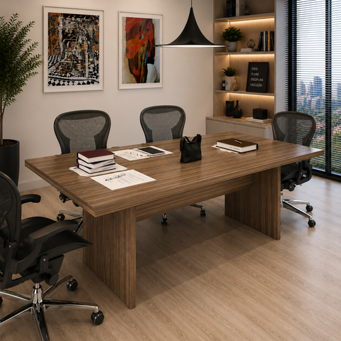 Mesa de Reunião para Escritório 6 Lugares 200x100cm ME4119 Nogal- Tecno Mobili