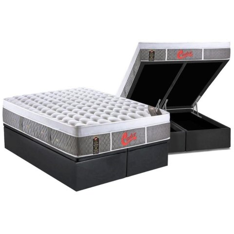 Cama Box Baú King: Colchão Molas Ensacadas Castor Plush+base Gray(193x203)