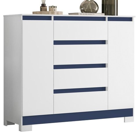 Cômoda Sapateira Atena 2 Portas e 4 Gavetas Quadriflex Branco-Azul - Móveis Albatroz