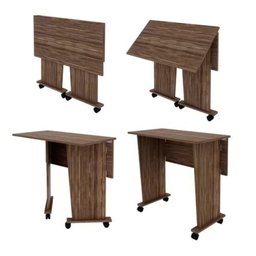 Mesa Escrivaninha Dobrável com Rodízio Cor Nogal Me4117 Tecno Mobili - 2 Mesa Escrivaninha Dobrável com Rodízio Cor Nogal Me4117 Tecno Mobili - 2