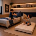 Ver imagem 4 de Puff Cama Dobravel 90cm Solteiro com Rodizios e Almofada Cor: Suede Nude