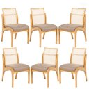 Ver imagem 1 de Kit 6 Cadeiras de Madeira para Mesa de Jantar com Encosto Rattan Lisboa Linho Marrom L87 Rmi
