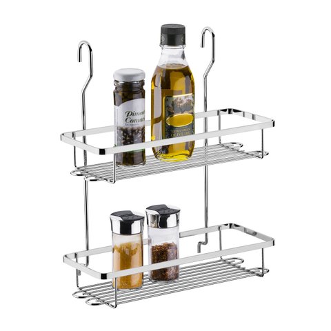 Suporte Duplo Aéreo Porta Condimentos de Cozinha Schmitt:Cromado