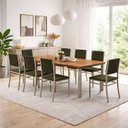 Ver imagem 1 de Conjunto Sala de Jantar Mesa 8 Cadeiras Tampo de Madeira Maciça Pinus Athenas Veneza Malha Verde