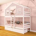 Ver imagem 1 de Beliche Casinha Dos Sonhos com 02 Gavetas Madeira Maciça Rosa/ Branco Megamobilia
