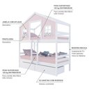 Ver imagem 4 de Beliche Casinha Dos Sonhos com 02 Gavetas Madeira Maciça Rosa/ Branco Megamobilia