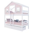Ver imagem 2 de Beliche Casinha Dos Sonhos com 02 Gavetas Madeira Maciça Rosa/ Branco Megamobilia