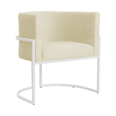Poltrona Luana Suede Marfim Base Branca Sala Luxo - Fm