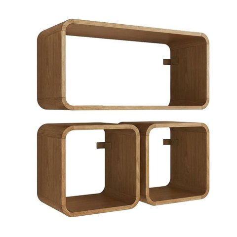 Nichos de Parede 3 Peças Retangular e Quadrado com Cantos Arredondados Cor:carvalho Xingu