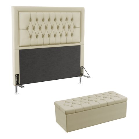 Kit Cabeceira Decorativa Para Cama Box Pegasus e Calçadeira Sagitarius 160 Para Cama Queen Sued Bege