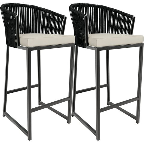 Kit 02 Banqueta Para Área Gourmet Cozinha Varanda Corda Náutica Sunset D04 Preto - Lyam Decor