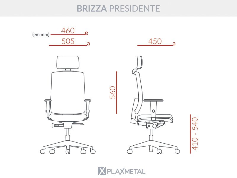 Cadeira Presidente Brizza Giratória Backsystem Nr17 com Braço 3d Assento Poliéster Plaxmetal Preta - 6