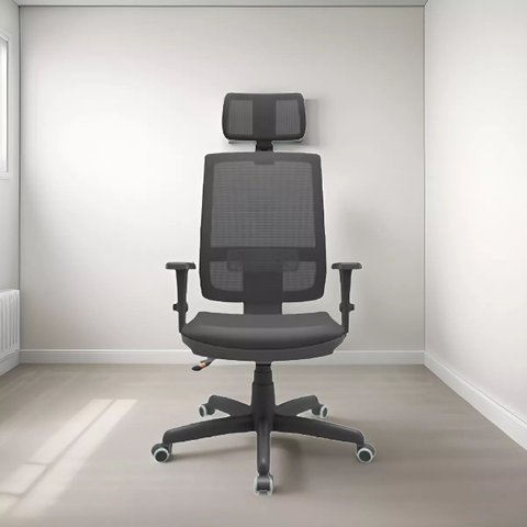 Cadeira Presidente Brizza Giratória Backsystem Nr17 com Braço 3d Assento Poliéster Plaxmetal Preta