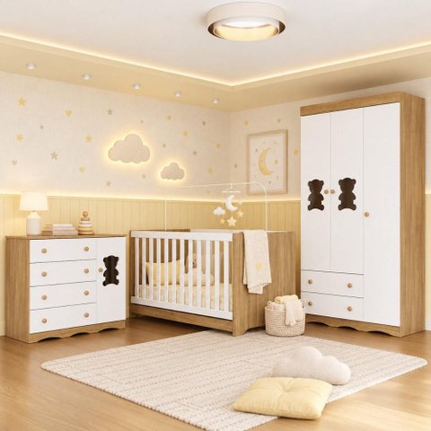 Quarto de Bebê Completo com Berço Americano 3 em 1 e Colchão Incluso Flor Multimóveis MP4934