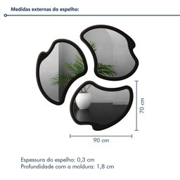 Conjunto 3 Espelhos Orgânicos Moldura MDF Miraggio - 4