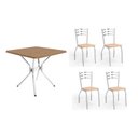 Ver imagem 1 de Conjunto: Mesa de Cozinha Loire C/ Tampo de Madeira 90cm + 4 Cadeiras Portugal Cromada/nude 16 -