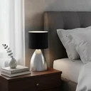 Ver imagem 2 de Luminária de Mesa Abajur Bojudo Escovado Alumínio Bivolt com Cúpula Tecido Algodão